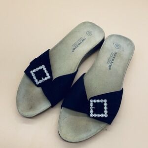 Gorgeous Comfort MARINA LUNA Black LEATHER Tan Wedges Slides Womens Size 10